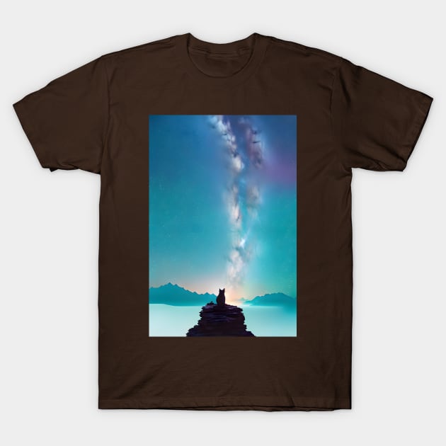 Galaxy Cat Double Exposure - Modern Digital Art T-Shirt by Ai-michiart